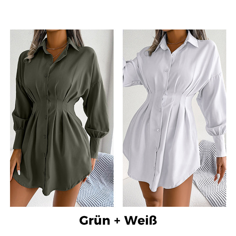 👔🌷 Frühlingsausverkauf: 50% Rabatt! Hemdblusenkleid mit Taillenraffung und langen Ärmeln – Elegant, figurbetont & perfekt für Frühling & Büro 💼