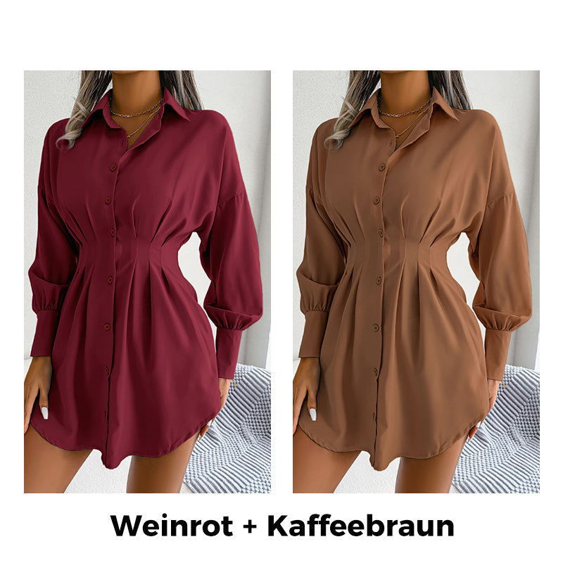 👔🌷 Frühlingsausverkauf: 50% Rabatt! Hemdblusenkleid mit Taillenraffung und langen Ärmeln – Elegant, figurbetont & perfekt für Frühling & Büro 💼