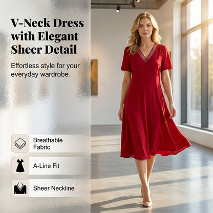 👗✨ 50% RABATT! Elegantes Damenkleid mit V-Ausschnitt & Mesh-Details – Anmutig, feminin & perfekt für festliche Anlässe 💫