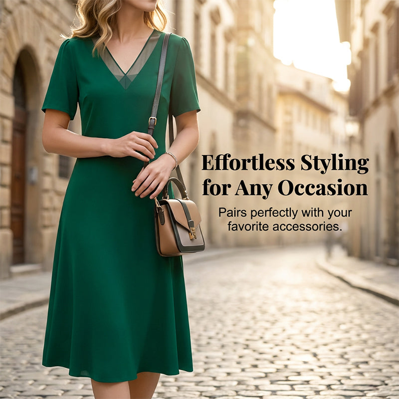 👗✨ 50% RABATT! Elegantes Damenkleid mit V-Ausschnitt & Mesh-Details – Anmutig, feminin & perfekt für festliche Anlässe 💫