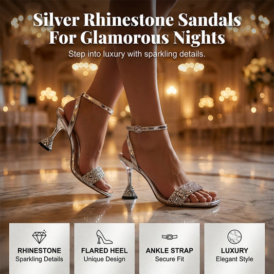 👡✨ 50% RABATT! Sandalen mit Knöchelriemen und Strasssteinen sowie skulpturalem Absatz – Glamourös, feminin & perfekt für festliche Anlässe 💎