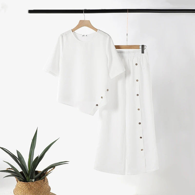🌞✨ FRÜHLINGSERWACHEN: 50% RABATT! Boho Zweiteiler für Damen: Fließendes Hosen-Set mit asymmetrischem Saum & weitem Bein – Leicht, luftig & perfekt für warme Tage 🍃