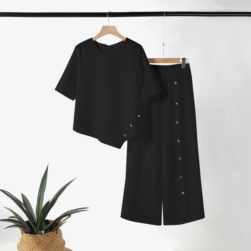 🌞✨ FRÜHLINGSERWACHEN: 50% RABATT! Boho Zweiteiler für Damen: Fließendes Hosen-Set mit asymmetrischem Saum & weitem Bein – Leicht, luftig & perfekt für warme Tage 🍃