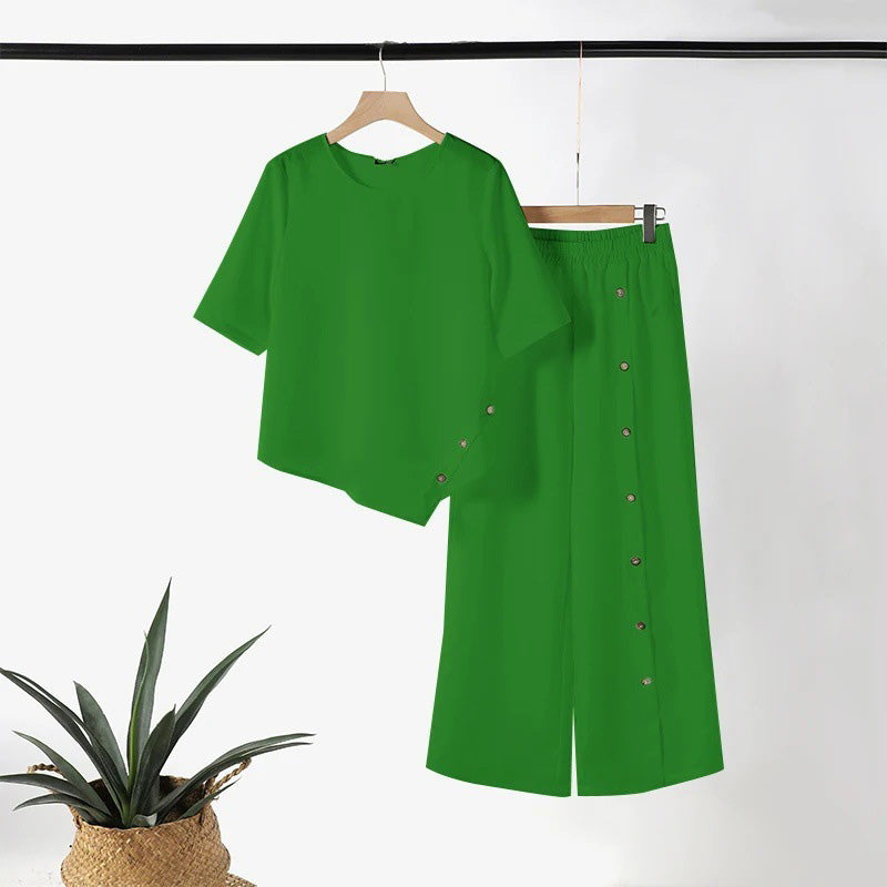🌞✨ FRÜHLINGSERWACHEN: 50% RABATT! Boho Zweiteiler für Damen: Fließendes Hosen-Set mit asymmetrischem Saum & weitem Bein – Leicht, luftig & perfekt für warme Tage 🍃