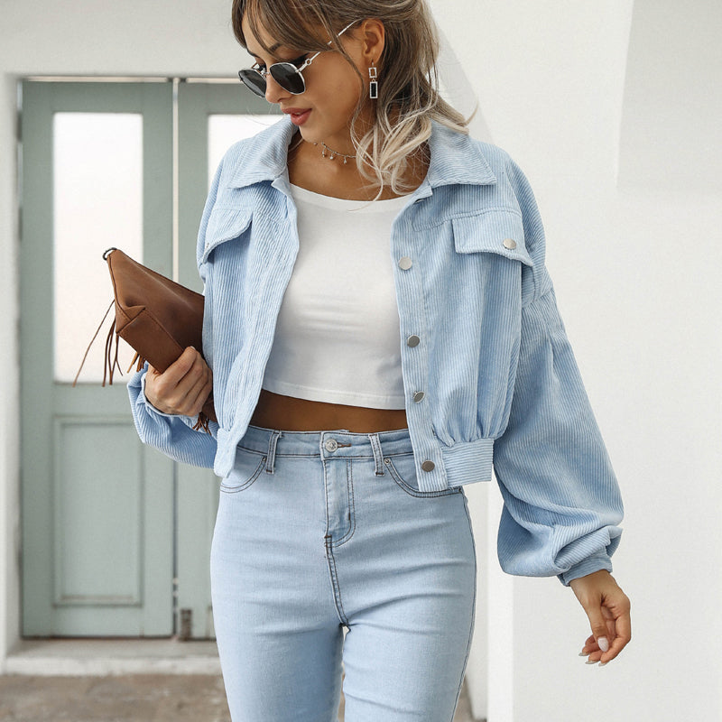 🌸🧥 Stylische kurze Cordjacke für Damen | Mit süßen Ballonärmeln