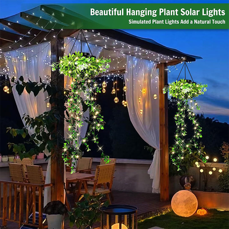Solar-Hängeleuchte mit künstlicher Hängepflanze und warmweißem Licht