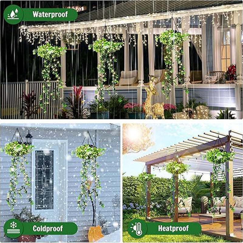 Solar-Hängeleuchte mit künstlicher Hängepflanze und warmweißem Licht