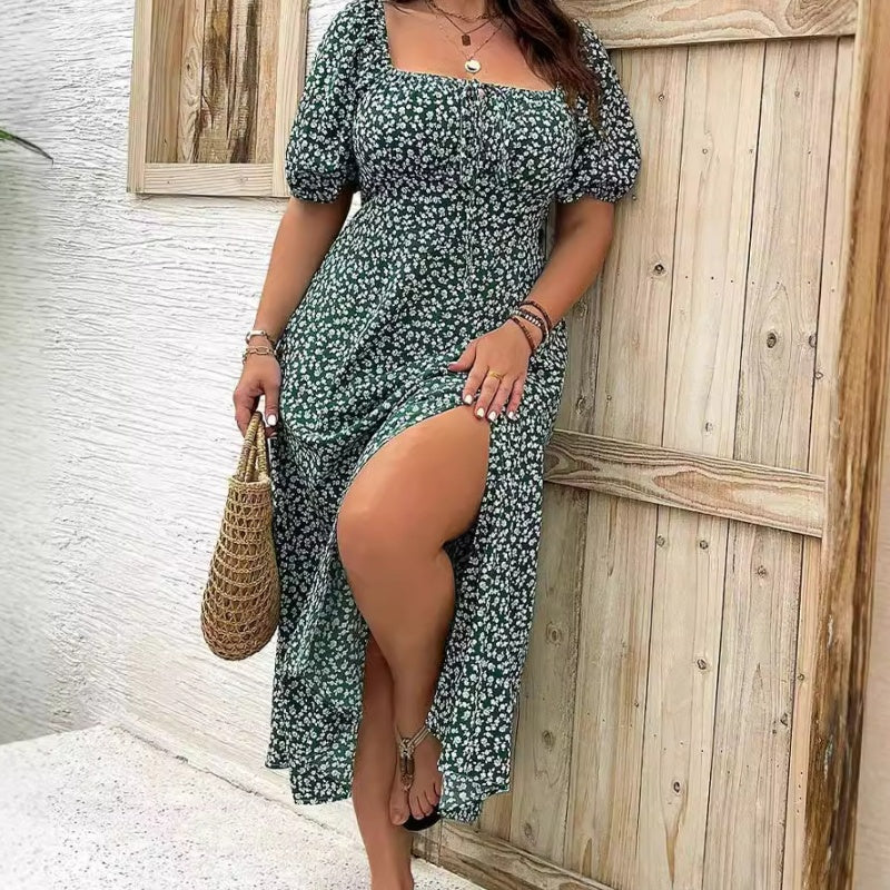 👗🌼 Sommerliches Kurzärmliges Kleid mit Blumenmuster & Schlitz – 50% RABATT! Leicht, feminin & perfekt für warme Tage 🌞