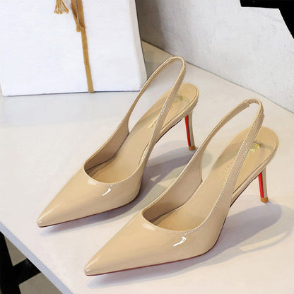 👠Lackleder-Stilettos mit spitzer Zehenpartie und Fersenriemen für Damen💃Ich bin die Königin – ich strahle vor Selbstbewusstsein💎-50% Rabatt
