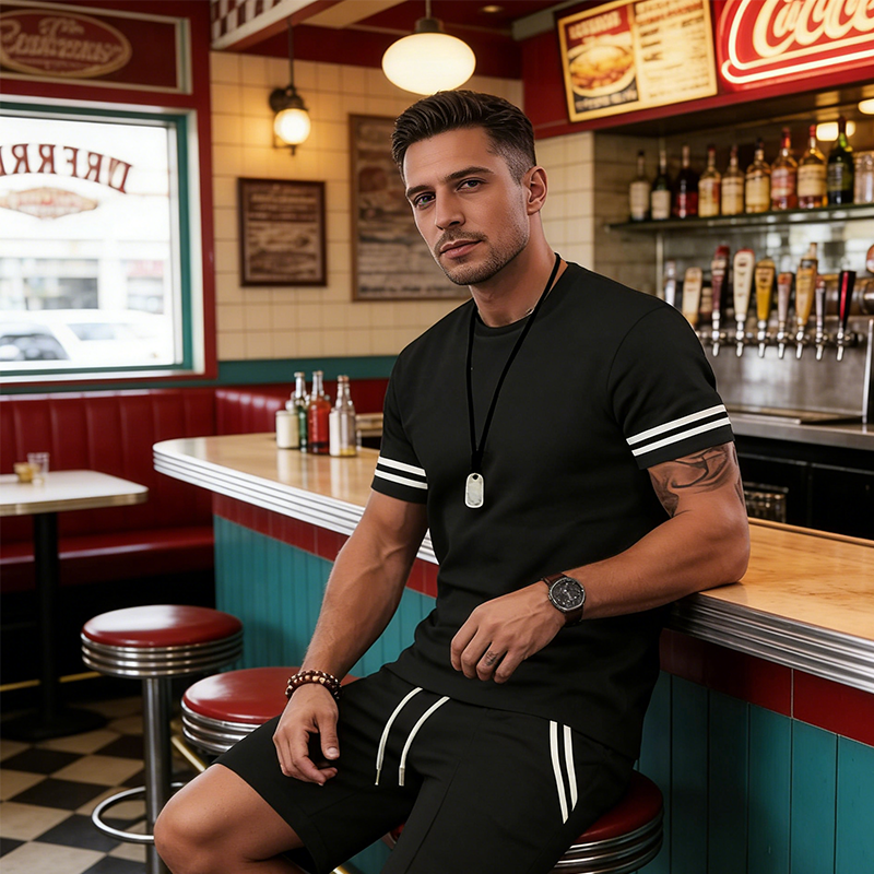 👕 57% RABATT! 🔥 2-teiliges Set aus Gestreiftem T-Shirt & Shorts für Herren – Lässiger Look, Bequemer Schnitt & Perfekt Für Warme Tage ☀️