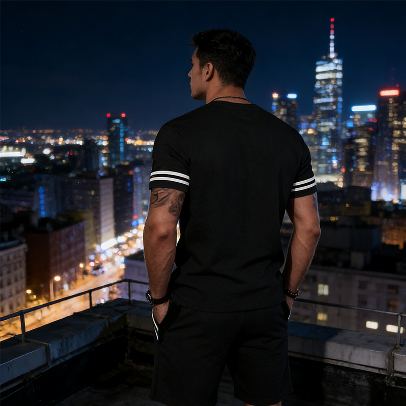 👕 57% RABATT! 🔥 2-teiliges Set aus Gestreiftem T-Shirt & Shorts für Herren – Lässiger Look, Bequemer Schnitt & Perfekt Für Warme Tage ☀️