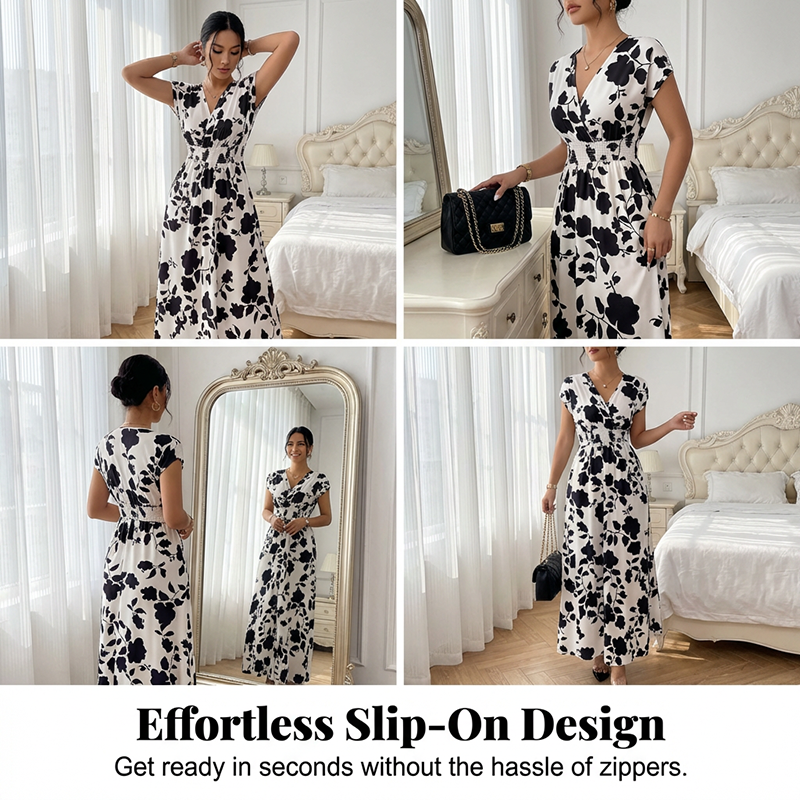 👗🌸 50% RABATT! Maxikleid mit Blumenmuster, V-Ausschnitt und geraffter Taille – Feminin, leicht & perfekt für Sommer, Strand & Urlaub ✨