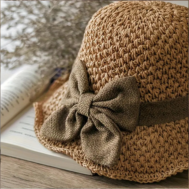 👒⏰ 50% RABATT! Eleganter Strohhut mit Stoffschleife – Breite Krempe, verstellbar & faltbar für Sommer & Urlaub 🌴