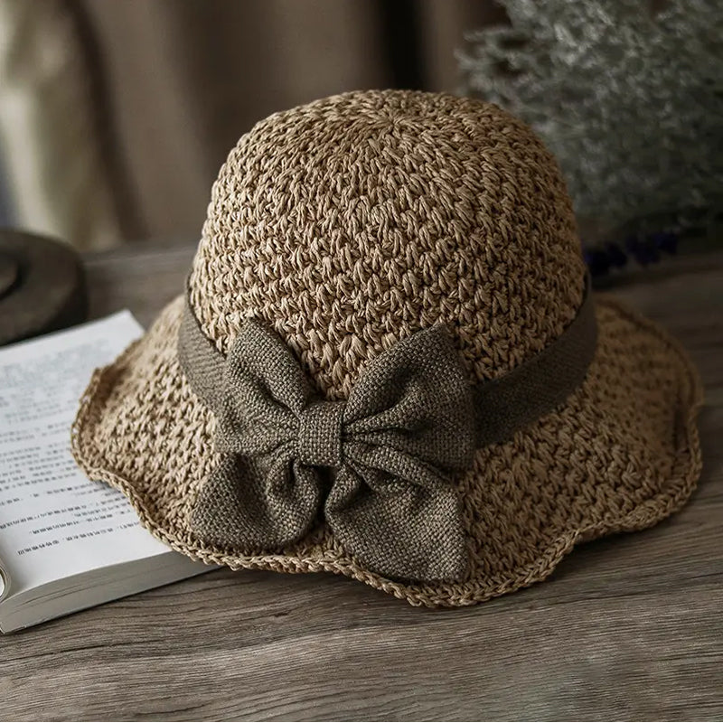 👒⏰ 50% RABATT! Eleganter Strohhut mit Stoffschleife – Breite Krempe, verstellbar & faltbar für Sommer & Urlaub 🌴