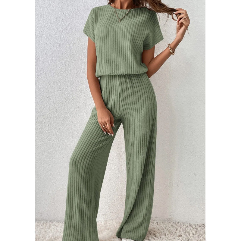 🔥 Jetzt 50% Rabatt! Damen Zweiteiler aus Rippstrick – Oberteil & Weite Hose für Sofort-Look