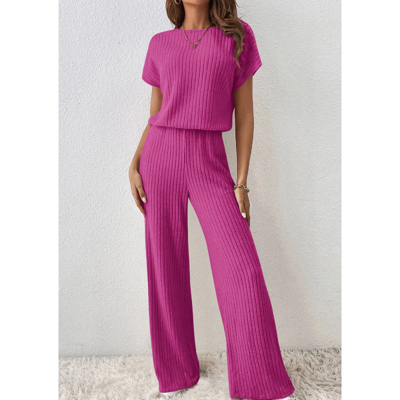🔥 Jetzt 50% Rabatt! Damen Zweiteiler aus Rippstrick – Oberteil & Weite Hose für Sofort-Look