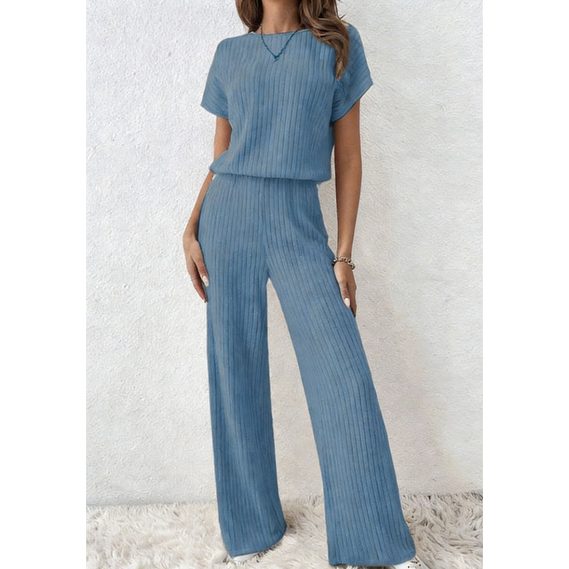 🔥 Jetzt 50% Rabatt! Damen Zweiteiler aus Rippstrick – Oberteil & Weite Hose für Sofort-Look