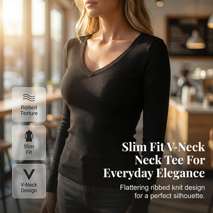 👕✨ 50% RABATT! Schmal geschnittenes Basic-T-Shirt mit V-Ausschnitt für Damen – Lässig elegant, vielseitig & perfekt für den Alltag 💫