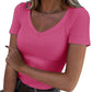 👕✨ 50% RABATT! Schmal geschnittenes Basic-T-Shirt mit V-Ausschnitt für Damen – Lässig elegant, vielseitig & perfekt für den Alltag 💫