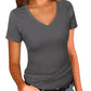 👕✨ 50% RABATT! Schmal geschnittenes Basic-T-Shirt mit V-Ausschnitt für Damen – Lässig elegant, vielseitig & perfekt für den Alltag 💫