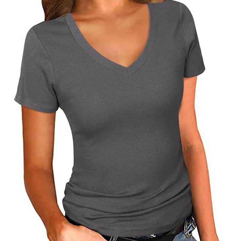 👕✨ 50% RABATT! Schmal geschnittenes Basic-T-Shirt mit V-Ausschnitt für Damen – Lässig elegant, vielseitig & perfekt für den Alltag 💫