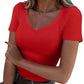 👕✨ 50% RABATT! Schmal geschnittenes Basic-T-Shirt mit V-Ausschnitt für Damen – Lässig elegant, vielseitig & perfekt für den Alltag 💫