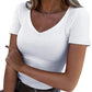 👕✨ 50% RABATT! Schmal geschnittenes Basic-T-Shirt mit V-Ausschnitt für Damen – Lässig elegant, vielseitig & perfekt für den Alltag 💫