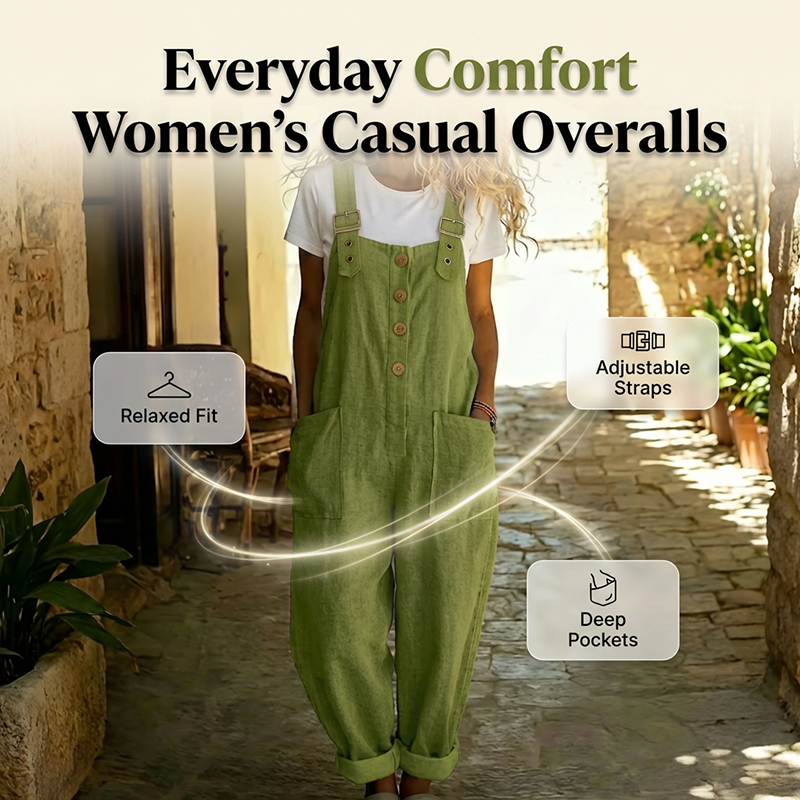 👖JETZT 70 % RABATT! 🌿 Lässige Damen-Latzhose mit Knopfleiste – Verstellbare Träger, atmungsaktives Material & bequeme Passform ✨
