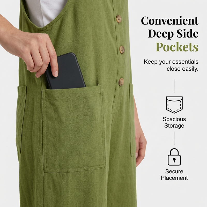 👖JETZT 70 % RABATT! 🌿 Lässige Damen-Latzhose mit Knopfleiste – Verstellbare Träger, atmungsaktives Material & bequeme Passform ✨