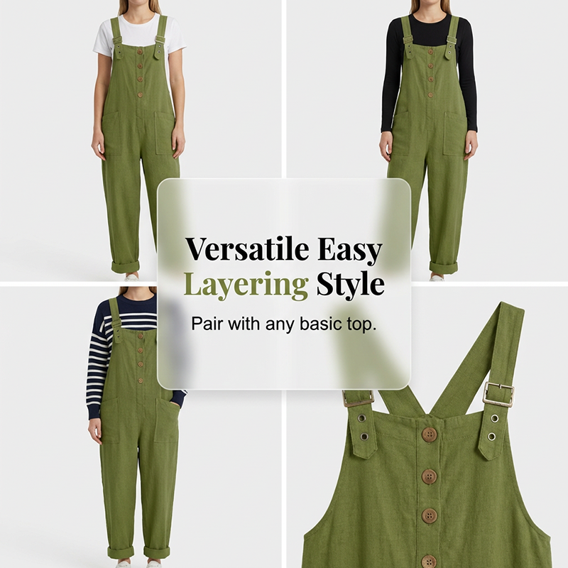 👖JETZT 70 % RABATT! 🌿 Lässige Damen-Latzhose mit Knopfleiste – Verstellbare Träger, atmungsaktives Material & bequeme Passform ✨