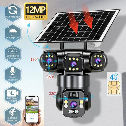 6K 9MP WLAN Überwachungskamera für den Außenbereich | 10-facher Zoom, 3 Objektive, 360° PTZ | IP66 Wasserdicht, Farb-Nachtsicht, 2-Wege-Audio, Bewegungsverfolgung
