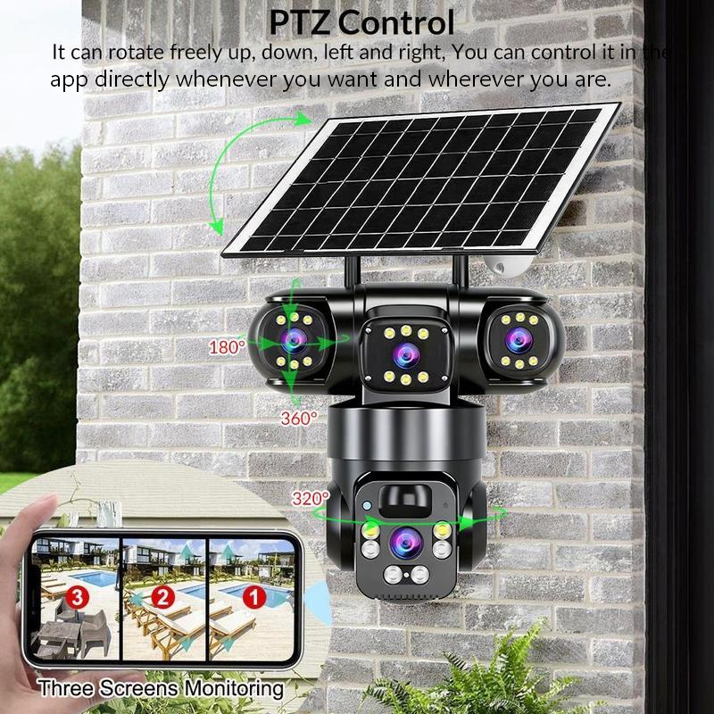 6K 9MP WLAN Überwachungskamera für den Außenbereich | 10-facher Zoom, 3 Objektive, 360° PTZ | IP66 Wasserdicht, Farb-Nachtsicht, 2-Wege-Audio, Bewegungsverfolgung