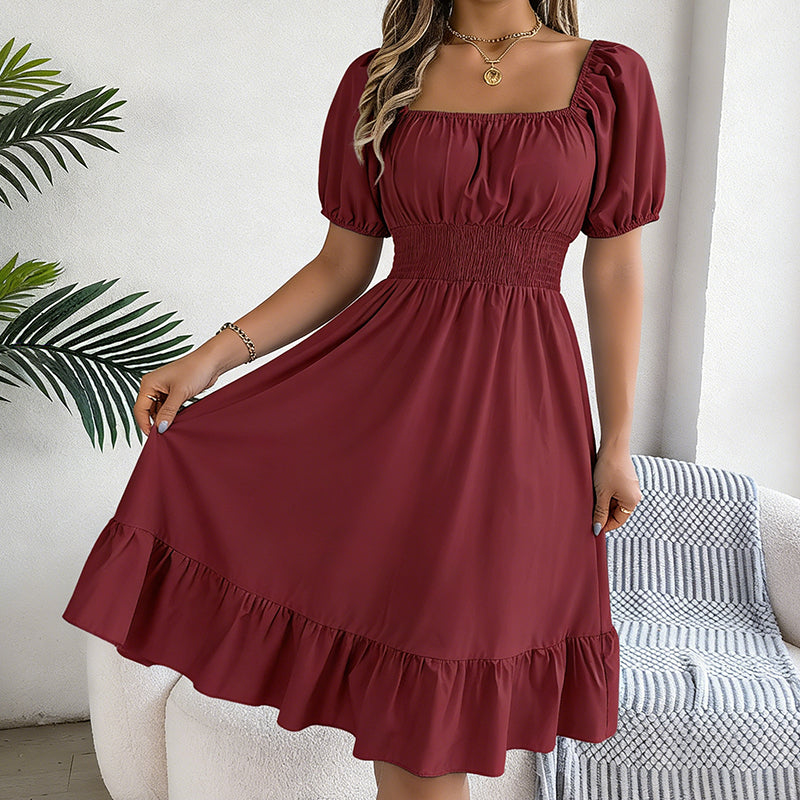 🌞Frühlingserwachen: 50% Rabatt!🎉Sommer-Traum: Romantisches Midikleid mit geraffter Taille & Puffärmeln