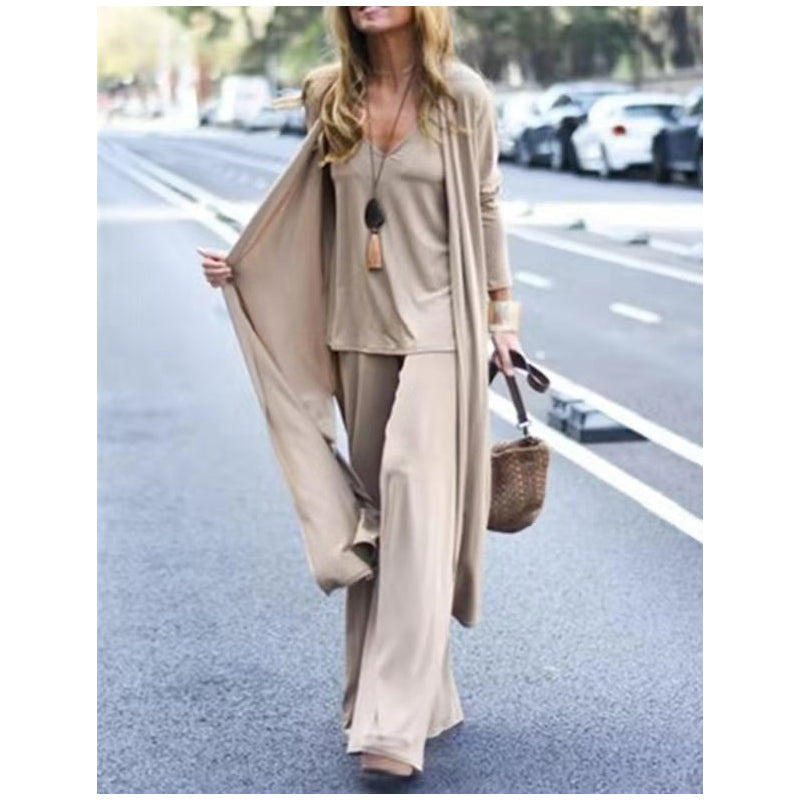 🧥👚 Zeitlich begrenzt: 50% RABATT! 3-teiliges, lockeres Damen-Loungewear-Set – V-Ausschnitt Top, Fließhose & Strickjacke für perfekten Komfort 🍂