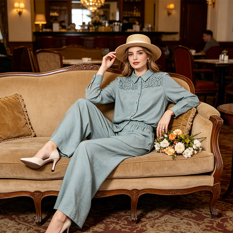 🥳HOT SALE 2026🥳   💞50K+ VERKAUFT!💥49% RABATT!   🔥Spitzen-Patchwork Shirt & Hose 2-teiliges Set