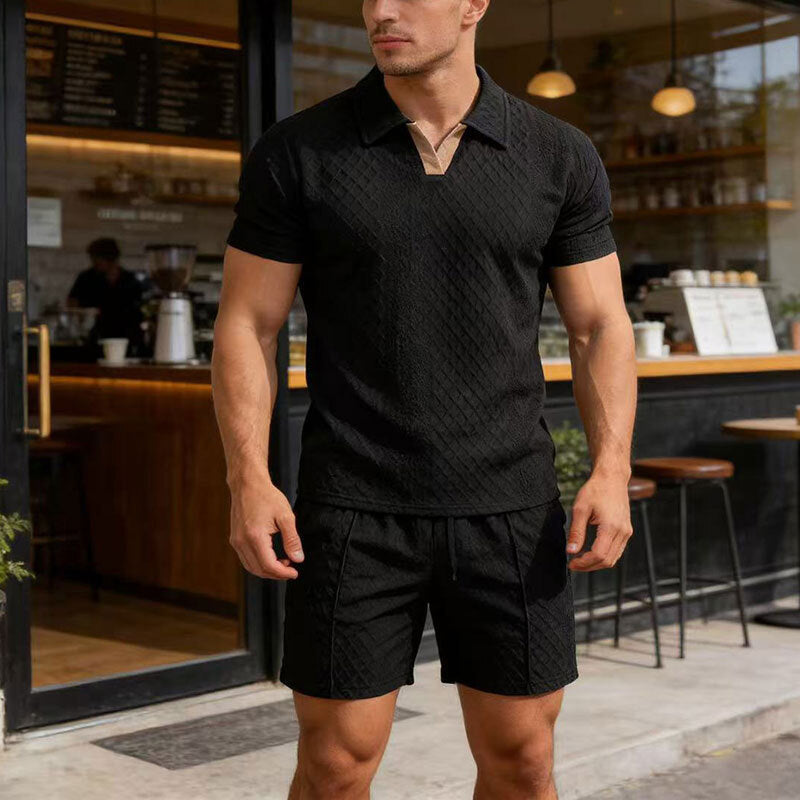 ✨Sommer-Sonderangebot 50% RABATT!☀️Neuheiten & Sonderangebote – Jacquard-Set aus T-Shirt und Shorts für Herren