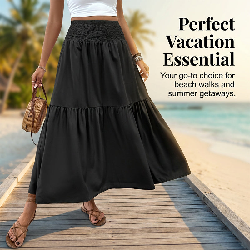 👗✨ Maxirock für Damen mit hoher Taille, Smok-Detail und A-Linien-Schnitt – 50% RABATT! Figurumarmend, lässig & perfekt für Alltag und festliche Anlässe 🌹