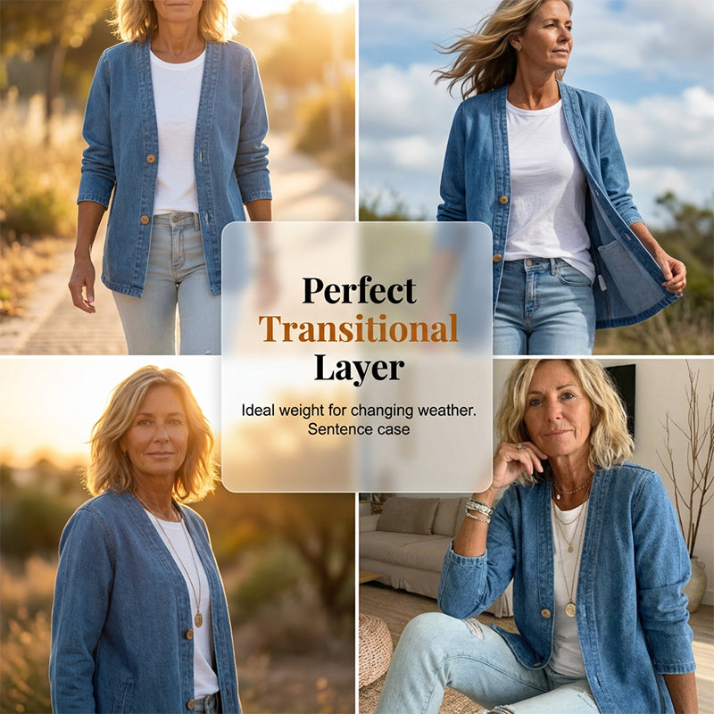🔥Letzter Tag: 60% Rabatt! ⏰👖 Klassische Damen-Jeansjacke🎁V-Ausschnitt, Knopfleiste & Lockerer Casual-Schnitt