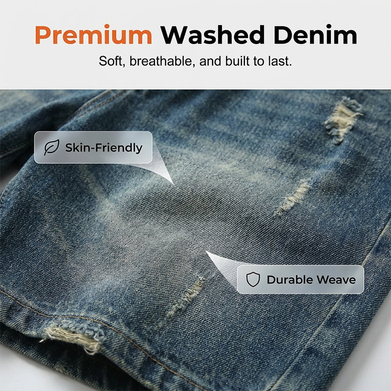 👖🔥 49% RABATT! Vintage-Jeansshorts für Herren – Mit lockerer Passform, zerrissenem Look & lässigem Retro-Charme ⏳