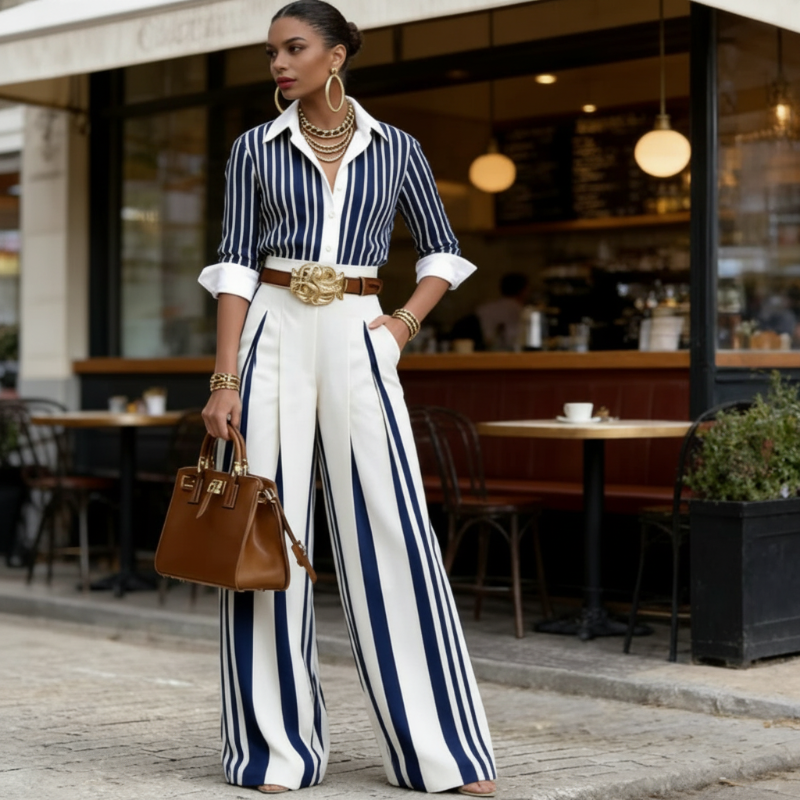 👕🔥 NEU 2026 – NEU EINGETROFFEN! Gestreiftes Shirt & weite Hose im Set – Bequem & stilvoll für den Alltag ✨
