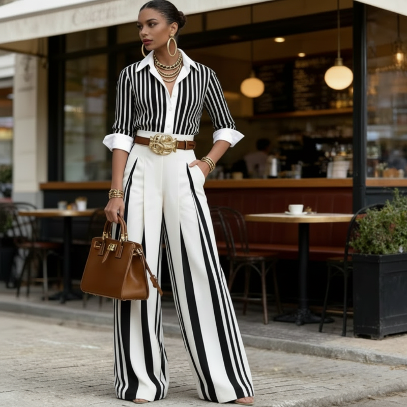 👕🔥 NEU 2026 – NEU EINGETROFFEN! Gestreiftes Shirt & weite Hose im Set – Bequem & stilvoll für den Alltag ✨