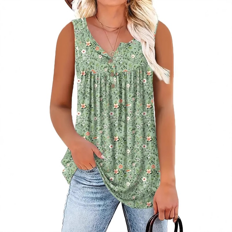 👚 50% RABATT! ☀️ Ärmelloses Damen-Top – Mit Print, Knopfleiste & Leichtem Stoff, Perfekt Für Heiße Tage Und Einen Frischen Look ✨