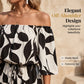 💃 Wochenangebot: 50% sparen! Französischer Off-Shoulder Shorts Jumpsuit – Abstraktes Blattmuster & Kordelzug – Perfekt für entspannte Sommertage