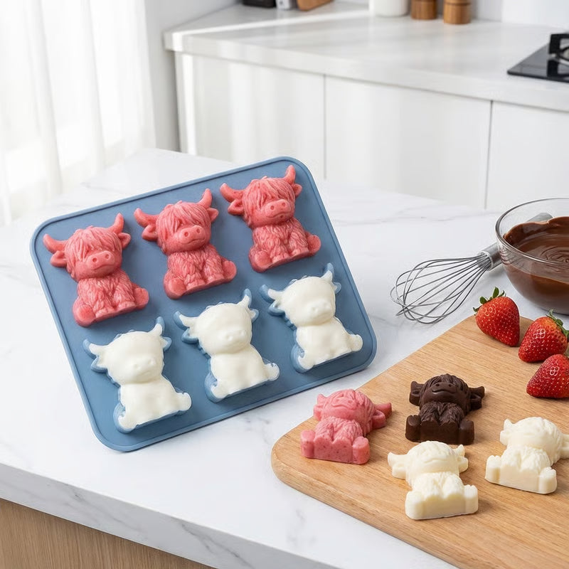 🐮 6-förmige Mini-Highland-Cow-Eiswürfel- & Dessertform 🧊🍪 Niedliche 3D-Eiswürfel für Getränke, Partys und Geschenke 💕