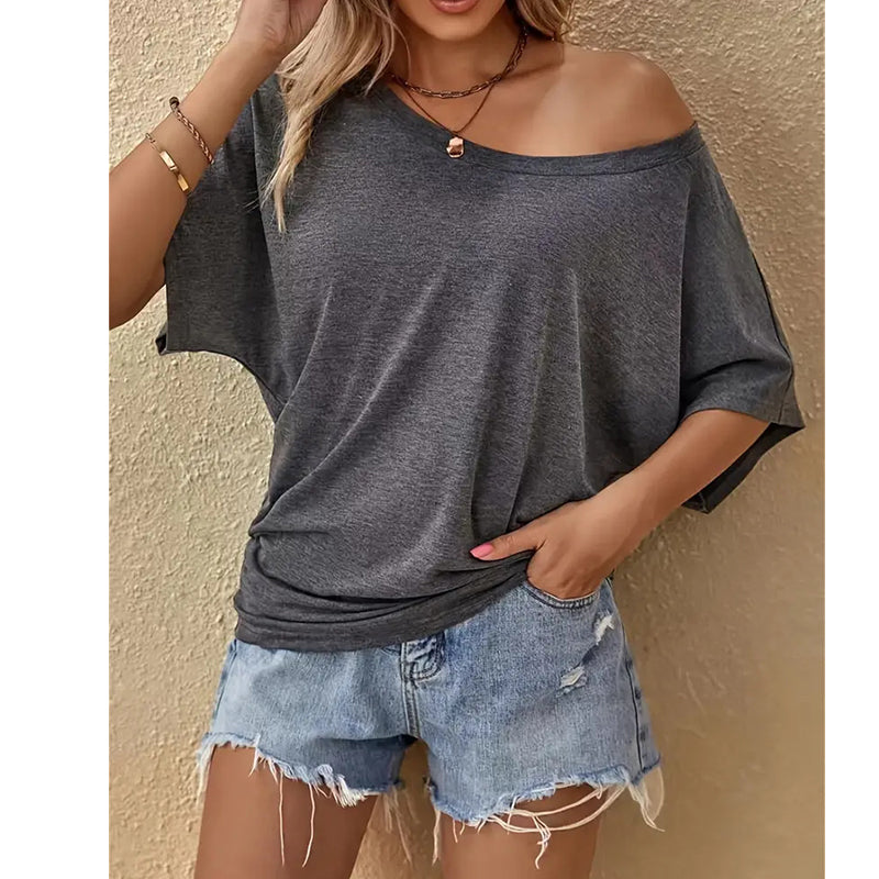 👕☀️ 50% RABATT! Off-Shoulder T-Shirt für Damen – Lässig, sommerlich & perfekt für warme Tage 🌸