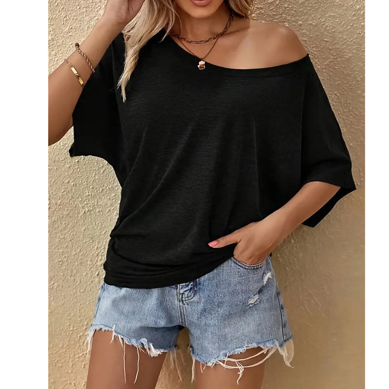 👕☀️ 50% RABATT! Off-Shoulder T-Shirt für Damen – Lässig, sommerlich & perfekt für warme Tage 🌸