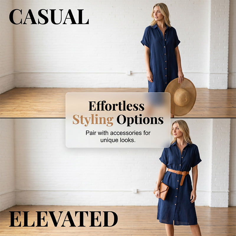 👔✨ Kurzärmeliges Hemdkleid für Damen – 50% RABATT! Leicht, lässig & perfekt für Büro, Date oder besondere Anlässe 🌿