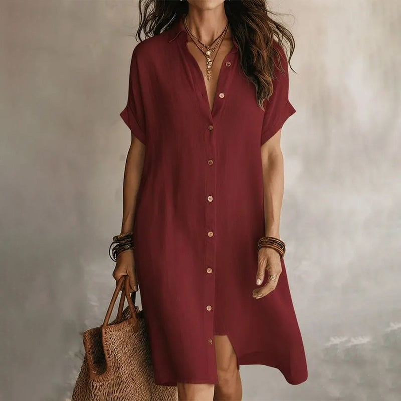 👔✨ Kurzärmeliges Hemdkleid für Damen – 50% RABATT! Leicht, lässig & perfekt für Büro, Date oder besondere Anlässe 🌿