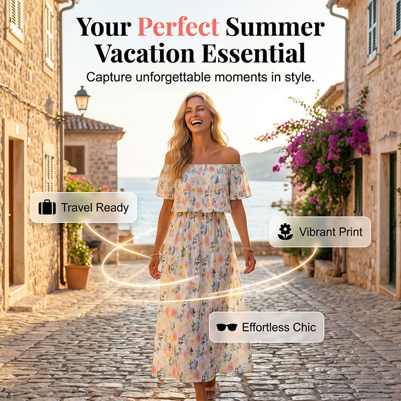 Boho-Off-Shoulder-Maxikleid mit Schlitz – lässig & feminin für den Alltag🌊☀️