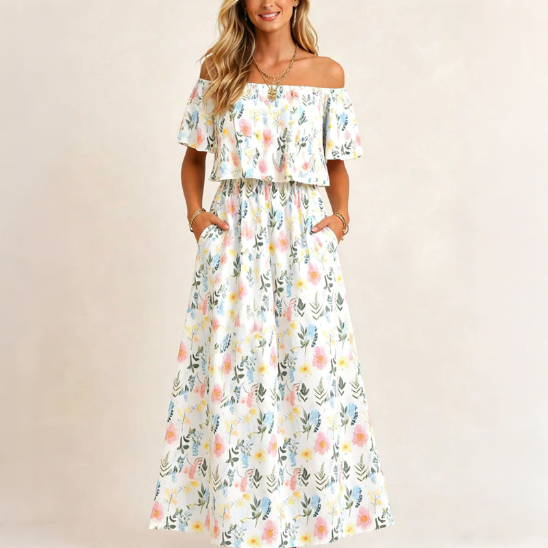 Boho-Off-Shoulder-Maxikleid mit Schlitz – lässig & feminin für den Alltag🌊☀️